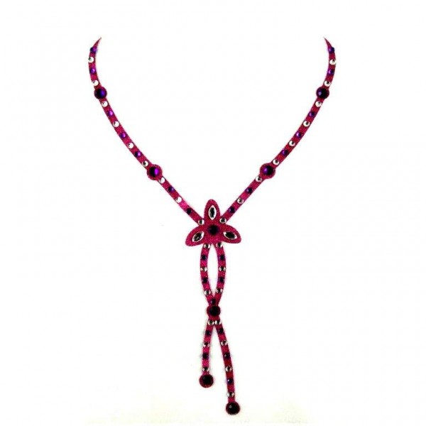 Crystal Necklace 003 Hot Pink Purple Silver